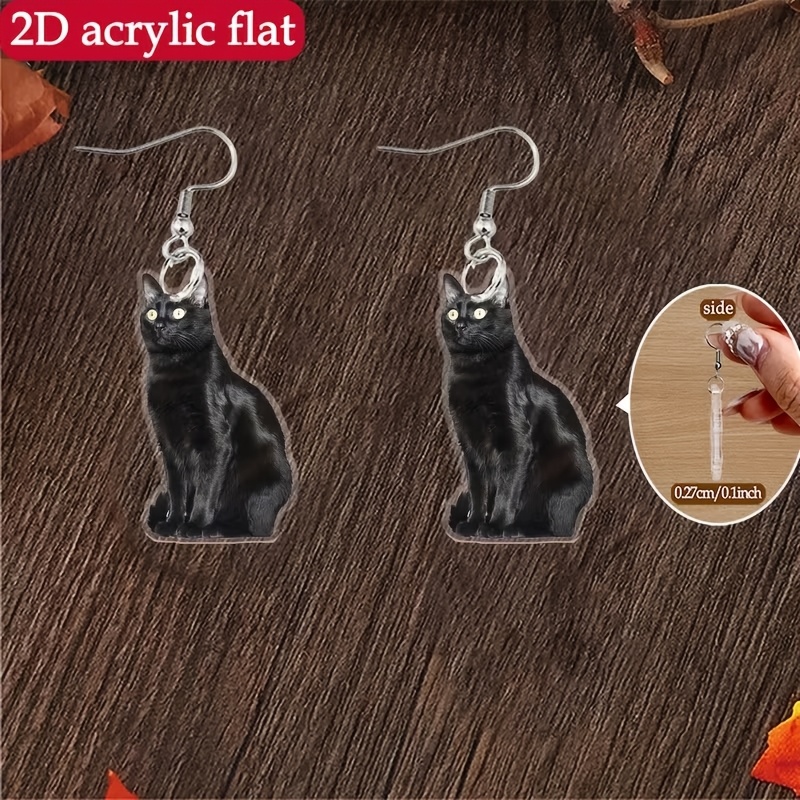 Cute Cartoon Black Kitten Earrings, Summer Gift